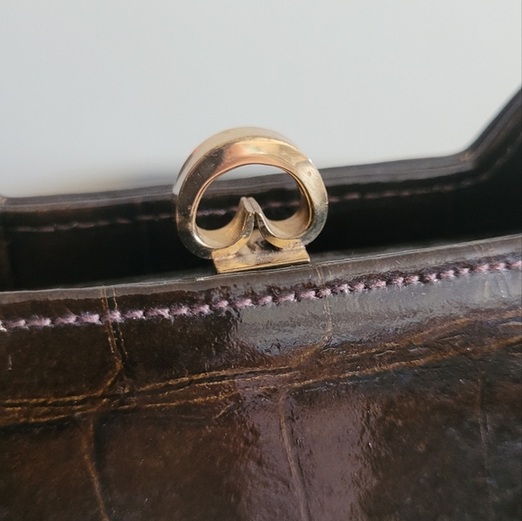 Vintage faux crocodile Block brand women's purse gold tone handle bag - Picture 7 of 14